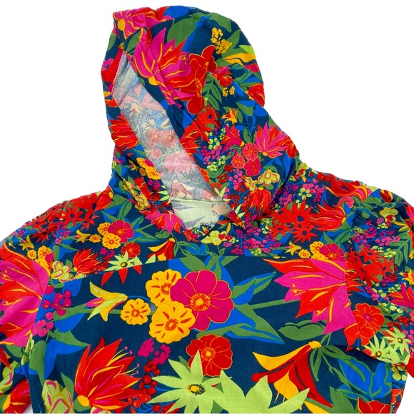 Sorella Floral Cropped Hooded Short Sleeve Boho Blouse Size Large - Picture 10 of 16